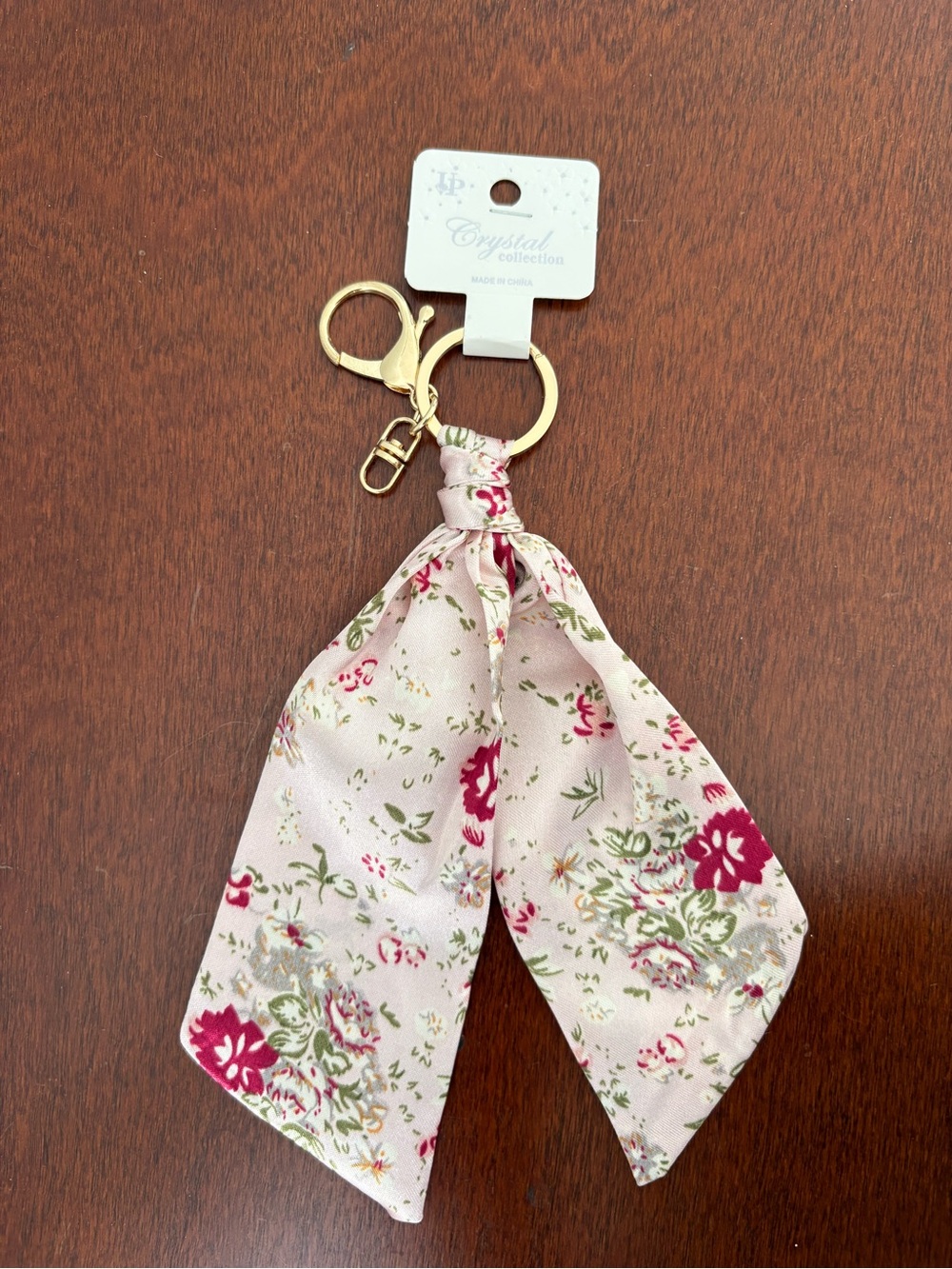 Source Unknown Pink Floral Scarf Key & Card Holder with Gold Hardware